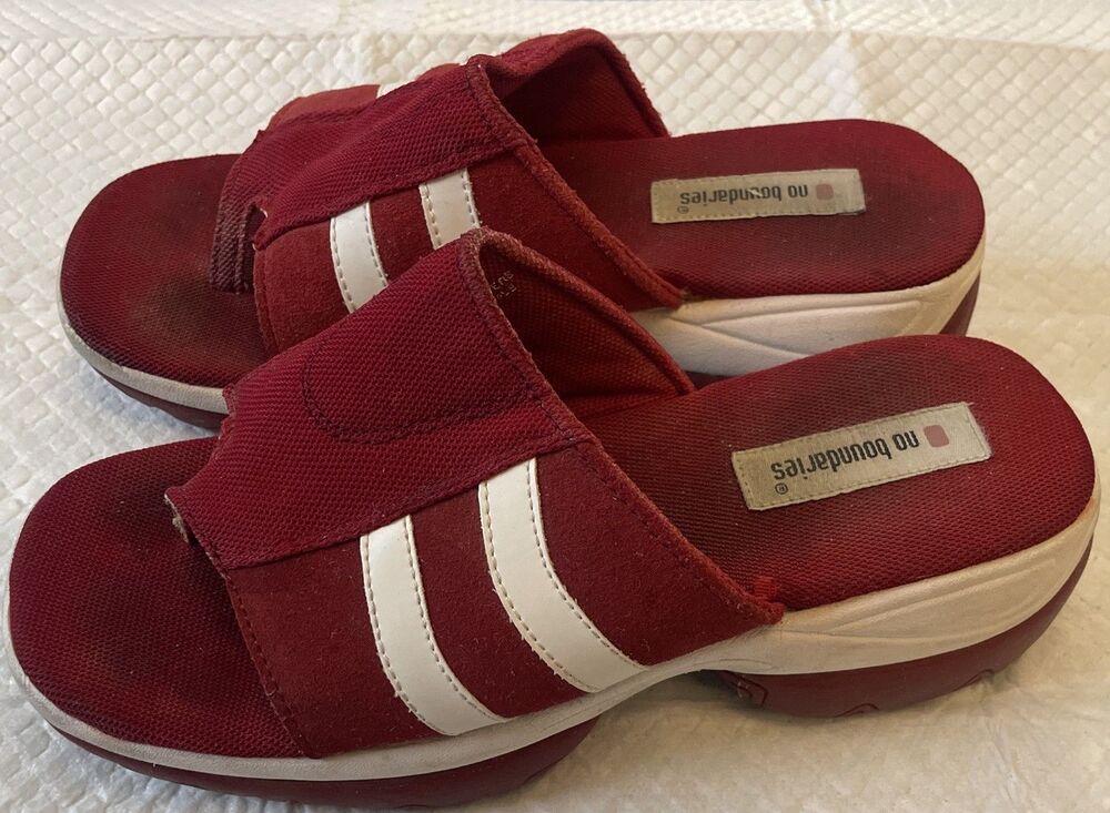 VTG No Boundaries Red & White Chunky Slides Sandals Women’s 7.5 Y2K Crystal